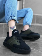 BA0163 Bağcıklı Erkek Yüksek Taban Siyah Haki Spor Ayakkabı thumbnail 1