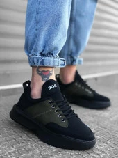 BA0163 Bağcıklı Erkek Yüksek Taban Siyah Haki Spor Ayakkabı thumbnail 3