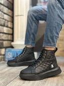 BA0159 Bağcıklı Siyah Kapitone Erkek Yüksek Taban Spor Bot thumbnail 2