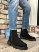 BA0315 İçi Dışı Hakiki Deri Süet Siyah Çift Fermuarlı Erkek Yarım Bilek Bot thumbnail 8