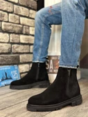 BA0315 İçi Dışı Hakiki Deri Süet Siyah Çift Fermuarlı Erkek Yarım Bilek Bot thumbnail 3