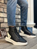 BA0159 Bağcıklı Siyah Beyaz Kapitone Erkek Yüksek Taban Spor Bot - 1