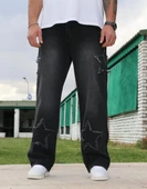 Premium Baggy Starry Patch Kot Pantolon - 1