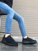 BA0548 BOA Kalın Yan Desenli Yüksek Siyah Taban Siyah Bağcıklı Spor Erkek Ayakkabı - 1