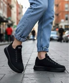 BA0161 Bağcıklı Erkek Yüksek Taban Siyah Spor Ayakkabı thumbnail 1