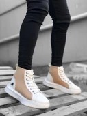 BA0256 Bağcıklı Erkek Yüksek Taban Beyaz Krem Taban Spor Bot thumbnail 2