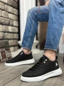 BA0331 Bağcıklı Erkek Yüksek Taban Cilt Siyah Beyaz Taban Spor Ayakkabı thumbnail 2