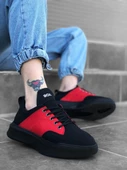 BA0163 Bağcıklı Erkek Yüksek Taban Siyah Kırmızı Spor Ayakkabı thumbnail 3