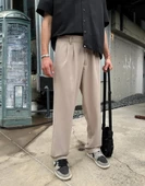 Baggy Fit Erkek Kumaş Pantolon Krem - 1