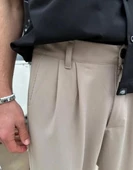 Baggy Fit Erkek Kumaş Pantolon Krem - 2