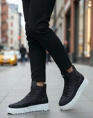 BA0811 Yüksek Beyaz Taban Siyah Paraşüt Kumaş Cilt Detaylı Yarım Bilek Spor Bot - 6