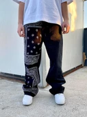 Premium Designer Bandana Patched Kot Pantolon - 1
