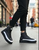 BA0811  Yüksek Taban Siyah Paraşüt Kumaş Beyaz Cilt Detaylı Yarım Bilek Spor Bot thumbnail 8