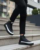 BA0811  Yüksek Taban Siyah Paraşüt Kumaş Beyaz Cilt Detaylı Yarım Bilek Spor Bot thumbnail 7