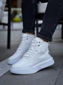 BA0318 Bağcıklı Erkek Yüksek Taban Beyaz Spor Bot - 1