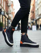 BA0811  Yüksek Siyah Taban Paraşüt Kumaş Turuncu Cilt Detaylı Yarım Bilek Spor Bot thumbnail 6