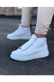 WG032 Beyaz Bağcıklı Sneakers  Yarım Bilek Bot thumbnail 1
