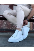 WG032 Beyaz Bağcıklı Sneakers  Yarım Bilek Bot thumbnail 2
