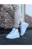 WG032 Beyaz Bağcıklı Sneakers  Yarım Bilek Bot thumbnail 3