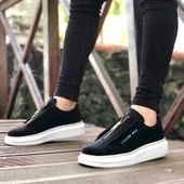 BA0310 BOA Kalın Yüksek Taban Fermuarlı Siyah Beyaz Erkek Ayakkabı thumbnail 1