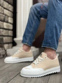 BA0328  Kalın Yüksek Taban Smile Desenli Krem Spor Erkek Ayakkabı thumbnail 2