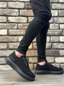BA0302  Kalın Taban Bağcıksız Tarz Casual Siyah Siyah Erkek Ayakkabı - 3