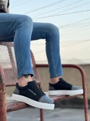 BA0104 Bağcıklı Siyah Ekose Süet Beyaz Taban Spor Klasik Erkek Ayakkabı thumbnail 1