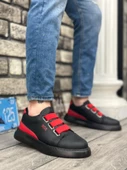 BA0329 3 Bant Siyah Kırmızı Detaylı Kalın Taban Casual Erkek Ayakkabı - 1