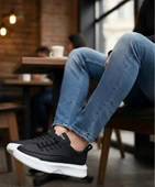 BA0332 Merdiven Desen Bağcıklı Erkek Yüksek Taban Siyah Cilt Beyaz Taban Spor Ayakkabı thumbnail 3