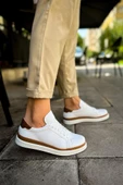 CH979 Santoni GBT Spor Erkek Ayakkabı BEYAZ/TABA - 4