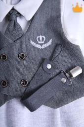 Babyhola Hakiki Deri Emzik Askısı Zinciri Özel Ambalajlı Bebek Hediyelik Antrasit 1072 - 3