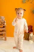 Kız Bebek Ekru Pembe Desenli % 100 Pamuk Tulum (3-24 Ay) - 1