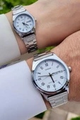 Casio CSISTE33 Kadranı Beyaz Kordonu Gümüş Renk Hediye Paketli Sevgili Çift İki Kol Saati - 1