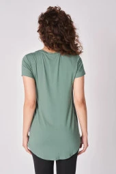 Kadın Oversize Bisiklet Yaka Kısa Kollu Tişört XS Haki - 3