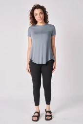 Kadın Oversize Bisiklet Yaka Kısa Kollu Tişört XS Bazalt Gri - 1