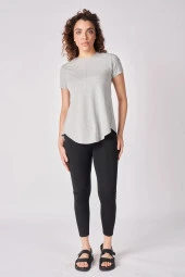 Kadın Oversize Bisiklet Yaka Kısa Kollu Tişört  L Gri Melanj - 1