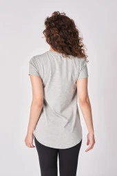 Kadın Oversize Bisiklet Yaka Kısa Kollu Tişört  L Gri Melanj - 4