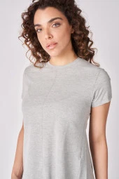 Kadın Oversize Bisiklet Yaka Kısa Kollu Tişört  XL Gri Melanj - 3