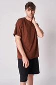 Erkek %100 Pamuk Oversize Kısa Kollu Bisiklet Yaka Tişört - 2