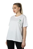 Kadın Ön Ve Sırt Baskılı Kısa Kollu Bisiklet Yaka Oversıze Oversıze Tişört Siyah  2XL BEYAZ - 1