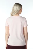 Kadın Baskılı Kısa Kollu Bisiklet Yaka Tişört Pembe Mel  L PEMBE MELANJ thumbnail 5