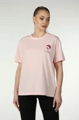Kadın Ön Ve Sırt Baskılı Kısa Kollu Bisiklet Yaka Oversıze Oversıze Tişört Siyah  L PEMBE - 3