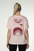 Kadın Ön Ve Sırt Baskılı Kısa Kollu Bisiklet Yaka Oversıze Oversıze Tişört Siyah  L PEMBE - 1