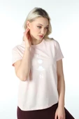Kadın Baskılı Kısa Kollu Bisiklet Yaka Tişört Pembe Mel  XS PEMBE MELANJ thumbnail 1