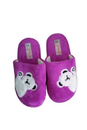 peluş panda desenli ev terliği mor - 1