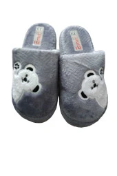 peluş panda desenli ev terliği gri - 1