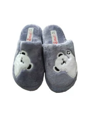 Peluş panda desenli ev terliği gri - 1