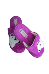 peluş panda desenli ev terliği mor - 2
