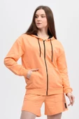 Kadın Kapüşonlu Fermuarlı Sweatshırt Oranj - 1