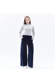 Kadın Oversize Bol Paça Pantolon Lacivert - 1